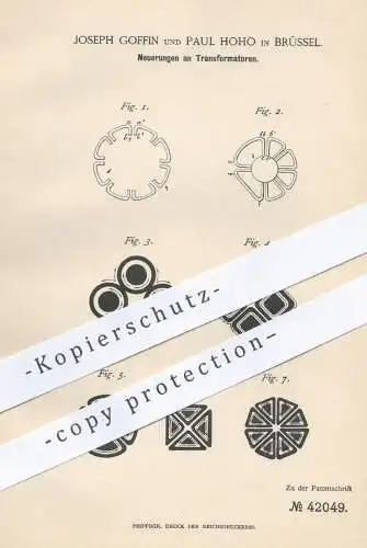 original Patent - Joseph Goffin , Paul Hoho , Brüssel , 1887 , Transformator | Transformatoren , Elektriker , Strom !!