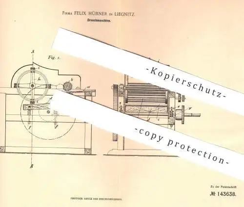 original Patent - Felix Hübner , Liegnitz , 1902 , Dreschmaschine | Drescher , Mähdrescher , Dreschen , Getreide , Stroh