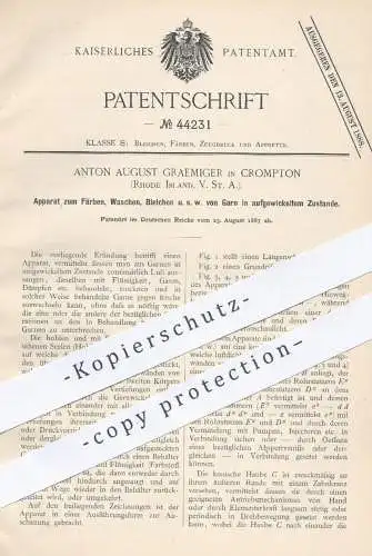 original Patent - Anton August Graemiger , Crompton , Rhode Island , USA , 1887 , Färben , Waschen , Bleichen von Garn !