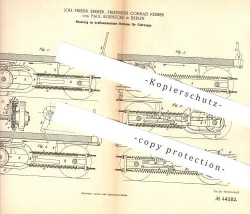 original Patent - Joh. Fr. u. Friedrich Conrad Reimer , Paul Koenecke , Berlin , 1888 , kraftsammelnde Bremse | Bremsen