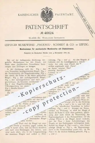 original Patent - Musikwerke Phoenix , Schmidt & Co. , Leipzig , 1887 , Mechanismus für mechan. Musikwerk | Musik !!