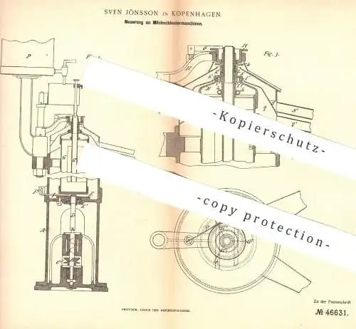 original Patent - Sven Jönsson , Kopenhagen , Dänemark , 1888 , Milchschleudermaschinen | Milch - Schleuder | Bauer !!