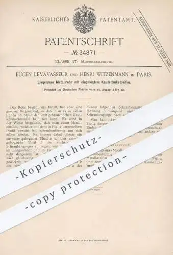 original Patent - Eugen Levavasseur , Henri Witzenmann , Paris , Frankreich , 1885 , Biegsames Metallrohr mit Kautschuk