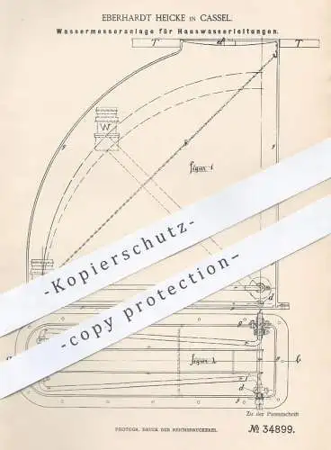 original Patent - Eberhardt Heicke , Kassel , 1885 , Wassermesseranlage für Hauswasserleitungen | Wasser , Wasseruhr !!