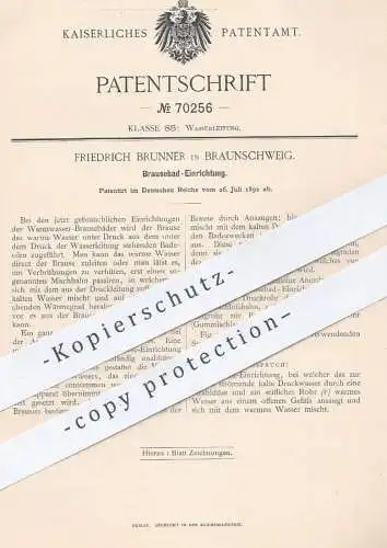 original Patent - Friedrich Brunner , Braunschweig , 1892 , Brausebad - Düse | Brause , Dusche , Badeofen , Wasser , Bad