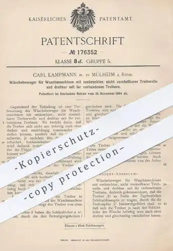 original Patent - Carl Kampmann , Mülheim / Ruhr | 1904 , Wäschebeweger für Waschmaschinen | Waschmaschine !!