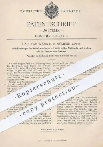 original Patent - Carl Kampmann Junior , Mülheim / Ruhr , 1905 , Wäschebeweger für Waschmaschinen | Waschmaschine !!