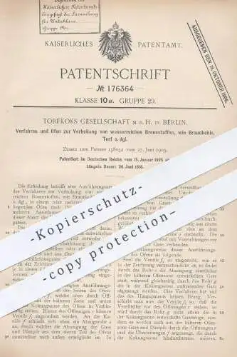 original Patent - Torfkoks GmbH , Berlin , 1905 , Ofen zur Verkokung von Brennstoff , Braunkohle , Torf , Kohle | Koks