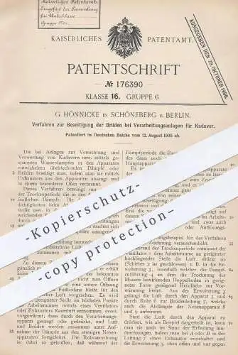 original Patent - G. Hönnicke , Berlin / Schöneberg , 1905 , Verarbeitungsanlage f. Kadaver | Verbrennung , Ofen , Dampf