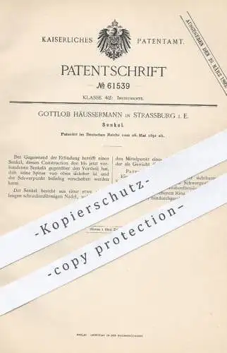 original Patent - Gottlob Häussermann , Strassburg / Elsass , 1891 , Senkel | Senkblei , Lot , Anker , Instrument !!!