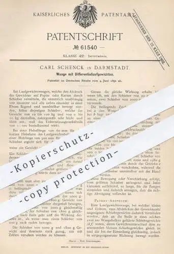 original Patent - Carl Schenck , Darmstadt , 1891 , Waage mit Differentialgewichten | Waagen , Wiegen , Gewicht !!!