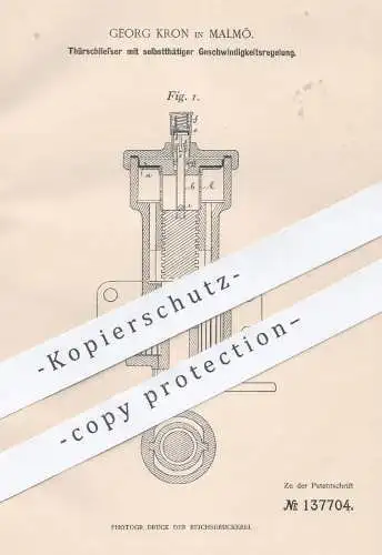 original Patent - Georg Kron , Malmö , 1901 , Türschließer mit Geschwindigkeitsregelung | Tür , Türen , Fensterbauer !!!