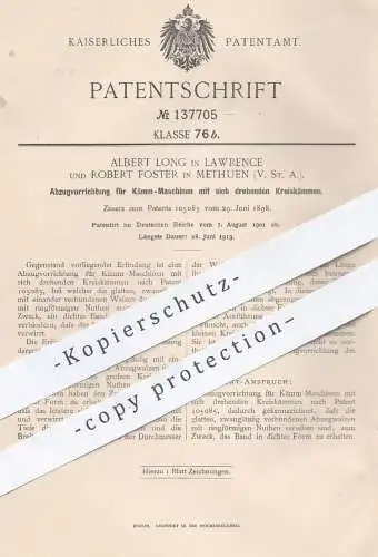 original Patent - Albert Long , Lawrence | Robert Foster , Methuen , USA , 1901 , Abzug für Kämm - Maschinen | Kamm !!