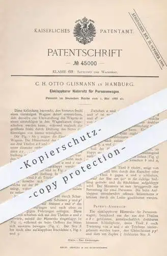 original Patent - C. H. Otto Glismann , Hamburg , 1888 , Hintersitz für Personenwagen | Auto - Sitz , Pkw , Wagen