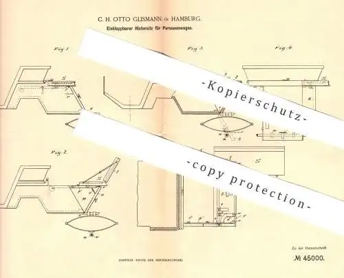 original Patent - C. H. Otto Glismann , Hamburg , 1888 , Hintersitz für Personenwagen | Auto - Sitz , Pkw , Wagen