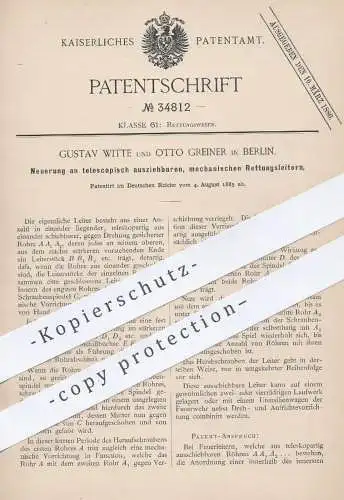 original Patent - Gustav Witte , Otto Greiner , Berlin , teleskopisch ausziehbare , mechanische Rettungsleiter | Leiter