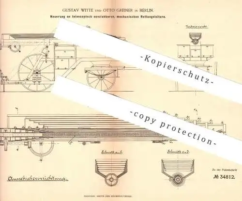 original Patent - Gustav Witte , Otto Greiner , Berlin , teleskopisch ausziehbare , mechanische Rettungsleiter | Leiter