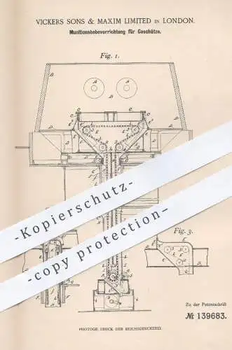 original Patent - Vickers Sons & Maxim Limited , London , 1900 , Munition heben der Geschütze | Waffen , Geschütz !!!