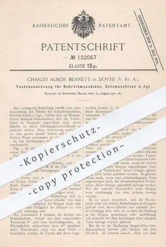 original Patent - Charles Almon Bennett , Dover , USA , 1900 , Tastenanordnung für Schreibmaschinen, Setzmaschinen !!!