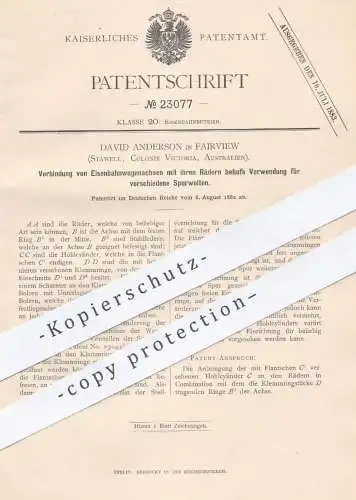 original Patent - David Anderson , Fairview , Stawell , Victoria , Australien 1882 , Verbindung von Eisenbahn - Achsen