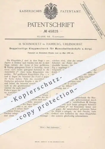 original Patent - H. Sohnholtz , Hamburg / Uhlenhorst , 1888 , Klappmechanik für Manschettenknöpfe | Knopf , Knöpfe !!