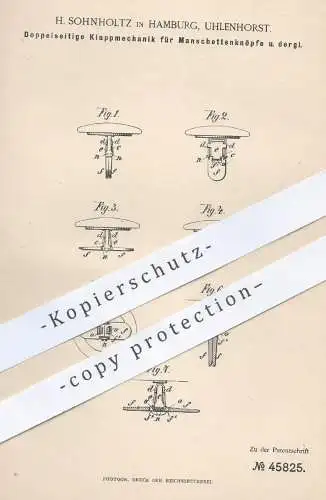 original Patent - H. Sohnholtz , Hamburg / Uhlenhorst , 1888 , Klappmechanik für Manschettenknöpfe | Knopf , Knöpfe !!