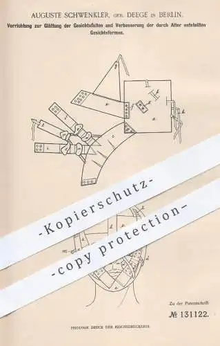 original Patent - Auguste Schwenkler geb. Deege , Berlin , 1901 , Glättung der Gesichstfalten | Haut , Maske , Gesicht