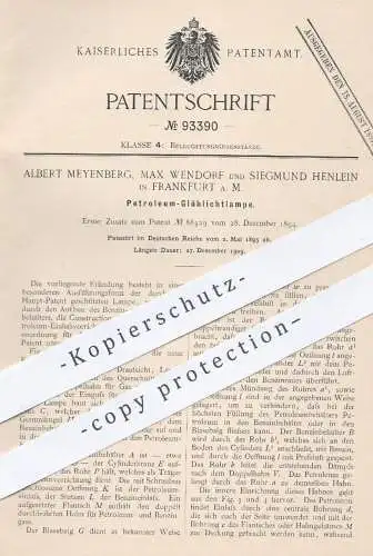 original Patent - A. Meyenburg , Max Wendorf , Siegmund Henlein , Frankfurt , 1895 , Petroleum - Glühlichtlampe | Lampe