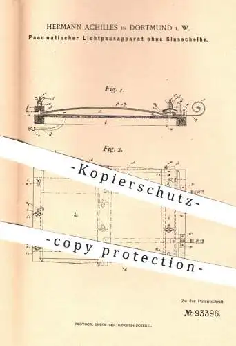 original Patent - Hermann Achilles , Dortmund , 1896 , Pneumatischer Lichtpausapparat ohne Glasscheibe | Fotograf , Foto