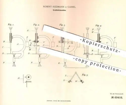 original Patent - Robert Riedmann , Kassel , 1892 , Gradbohrmaschine | Bohrmaschine , Uhr , Uhren , Uhrmacher !!!