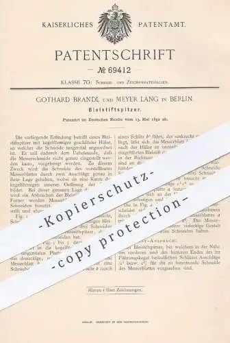 original Patent - Gothard Brandl , Meyer Lang , Berlin 1892 , Bleistiftspitzer | Bleistiftanspitzer , Bleistift , Messer