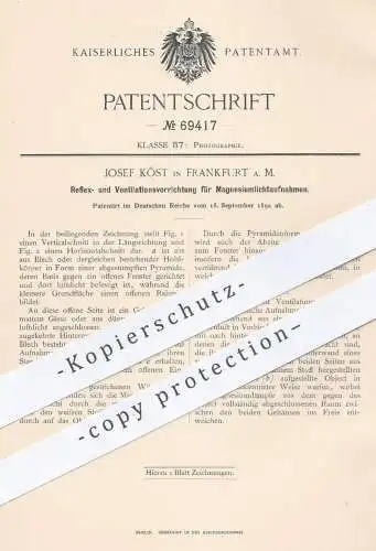 original Patent - Josef Köst , Frankfurt / Main , 1892 , Reflex- und Ventilationsvorrichtung für Fotografie | Fotograf !