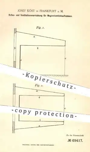 original Patent - Josef Köst , Frankfurt / Main , 1892 , Reflex- und Ventilationsvorrichtung für Fotografie | Fotograf !