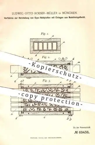 original Patent - Ludwig Otto Roeser - Müller , München , 1892 , Herstellung von Gips - Hohlplatten | Gipsplatten , Ton