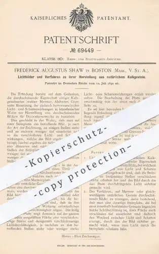 original Patent - Frederick Augustus Shaw , Boston , USA , 1892 , Lichtbilder aus Natur - Kalkgestein | Marmor , Gips !!