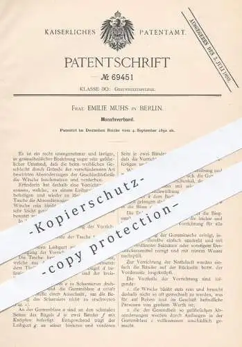 original Patent - Emilie Muhs , Berlin , 1892 , Monatsverband für Frauen | Verband , Binde , Hygiene , Medizin !!!