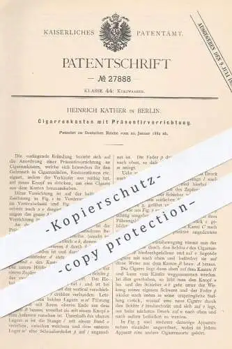 original Patent - Heinrich Kather in Berlin , 1884 , Zigarrenkasten zur Präsentation | Zigarre , Rauchen , Tabak !!!