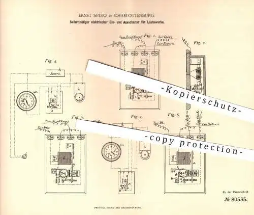 original Patent - Ernst Spiro , Berlin Charlottenburg  1893 , elektr. Schalter für Läutewerk , Glocke , Klingel | Signal