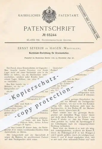 original Patent - Ernst Severin , Hagen , 1891 , Nachtstuhl an Krankenbetten | Krankenbett , Bett , Betten , Krankenhaus