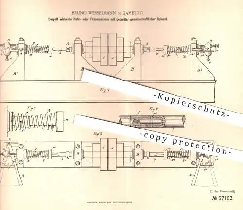 original Patent - Bruno Wesselmann , Hamburg , 1892 , Bohrmaschine , Fräsmaschine | Bohren , Fräsen , Metall !!