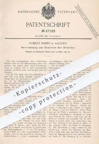 original Patent - Robert Habes , Aachen , 1892 , Kontrolle der Arbeitszeit | Uhr , Uhrwerk , Kontrolluhr , Elektromagnet