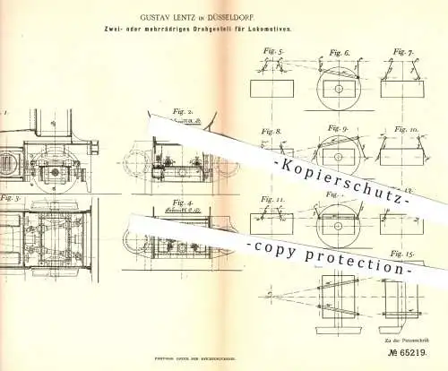 original Patent - Gustav Lentz , Düsseldorf , 1891 , Drehgestell für Lokomotiven | Lokomotive , Eisebahnen , Eisenbahn !