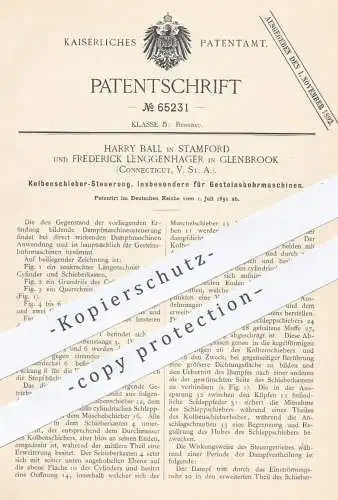 original Patent - Harry Ball , Stamford | Fr. Lenggenhager , Glenbrook USA , 1891 , Kolbenschieber - Steuerung | Bergbau