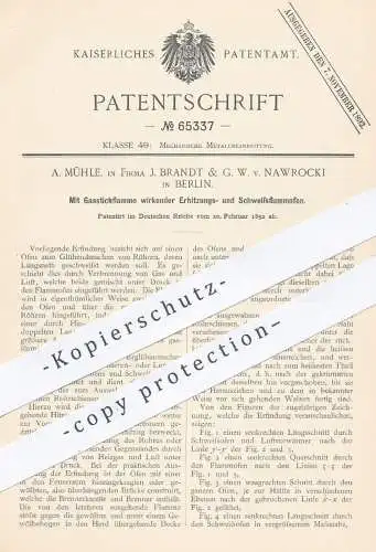 original Patent - A. Mühle | J. Brandt & G. W. v. Nawrocki , Berlin , 1892 , Schweißflammofen | Gasofen , Ofen , Öfen !