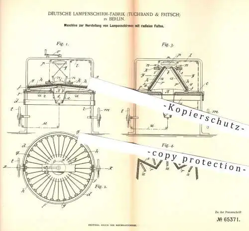 original Patent - Deutsche Lampenschirm Fabrik Tuchband & Fritsch , Berlin , 1892 , Lampenschirme | Schirme für Lampen