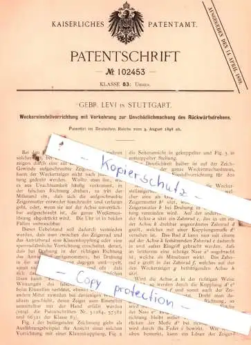 original Patent - Gebr. Levi in Stuttgart , 1898 , Uhren !!!