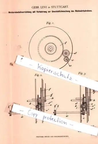 original Patent - Gebr. Levi in Stuttgart , 1898 , Uhren !!!