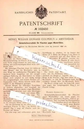 original Patent - Henry William Leonard Couperus in Amsterdam , 1898 , Schankgeräthe !!!