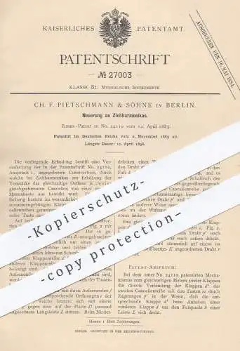 original Patent - Ch. F. Pietschmann & Söhne , Berlin , 1883 , Ziehharmonika | Harmonika , Akkordeon , Musikinstrumente