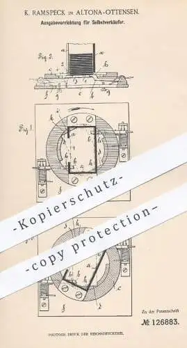 original Patent - K. Ramspeck , Hamburg Altona Ottensen , 1901 , Ausgabe für Selbstverkäufer | Verkaufsautomat , Automat
